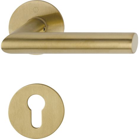 Hoppe Drückergarnitur Amsterdam - 2x Türklinke + 2x Flachrosette, rund PZ, Edelstahl Messing (1/4)