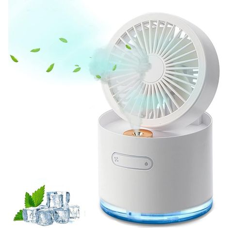 Ventilador de mesa portátil recargable por USB, con función de vapor de agua, plegable, silencioso, mini, ideal para dormir y para la oficina, con batería integrada - KZQ (1/4)