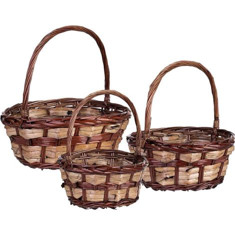 Set 3 cestas de mimbre marrón 34x34x15h/37hh - 28x28x14h/32hh - 23x23x12h/28hh (1/5)