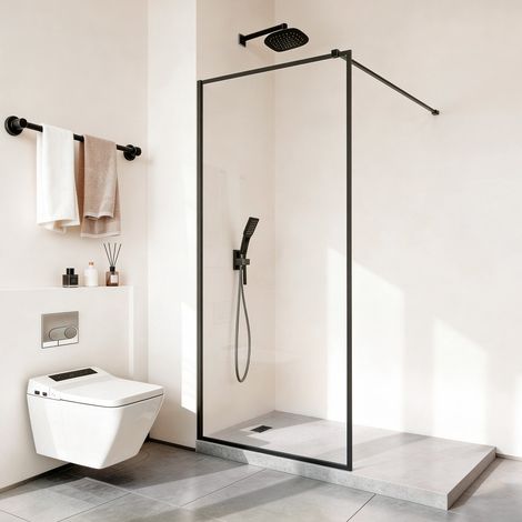 Paroi de Douche Fixe 86,4 x 187 cm, Pare Douche Encadré, Écran pour Salle de Bain Maison, en Verre Trempé Transparent de 8 mm d'Épaisseur, avec Joint d'Étanchéité Inférieur et Quincaillerie (1/5)