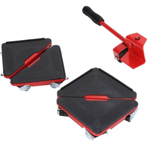 Lot de 5 roulettes universelles de levage de meubles, supportant jusqu'à 300 kg, pour canapé, table, armoire (rouge). (1/5)