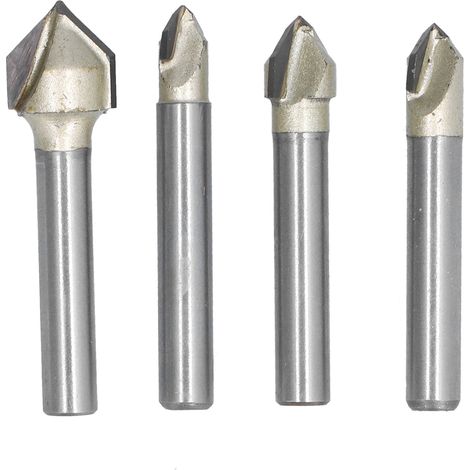 Jeu industriel de mèches de routeur à rainure en V, 4 pièces, 90 degrés 1/4 5/16 3/8 1/2 pouces, diamètre de coupe, tige 1/4 pouces (1/5)