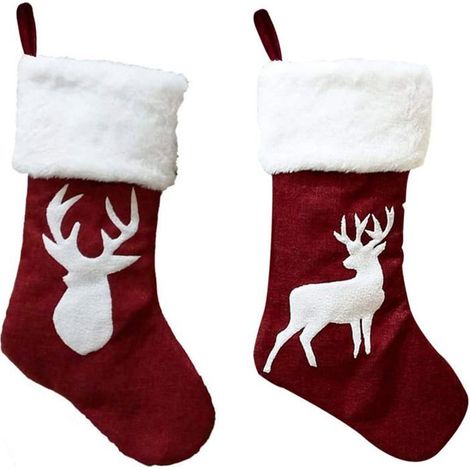 Bas de Noël - Lot de 2 - 45,7 cm - Motif renne - Tissu de haute qualité (1/5)