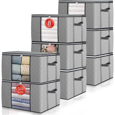 Set de 8 boîtes de rangement sous le lit pliables gris 90 L