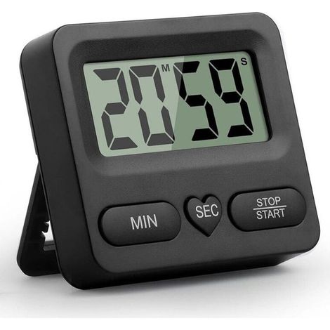 Minuteur Numérique de Cuisine avec Grand Écran, Minuteur électronique Multifonction, Chronomètre et Alarme, Affichage LCD, Pratique pour Cuisine et Maison, Noir (1/5)