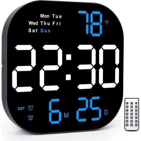 Reloj de pared digital LED de 26,8 cm con regulador automático de brillo, doble alarma y mando a distancia incluido. Decoración moderna para salón. (1/5)