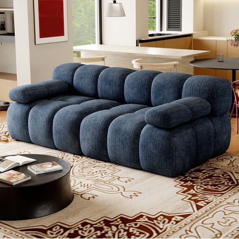 Sofá de 2 plazas 200x100 cm de tela chenilla azul sin montaje - CHICFURN (1/5)
