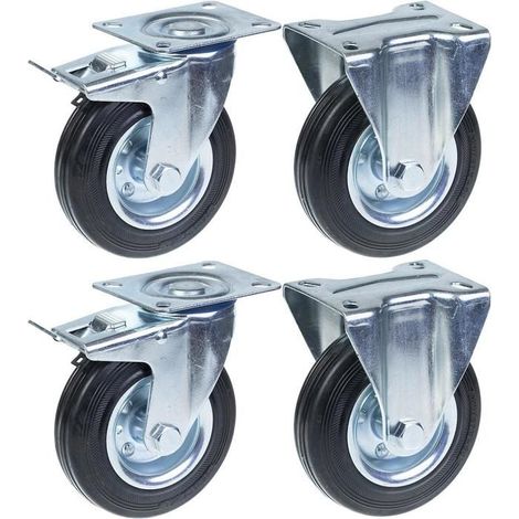Rollen - ZHONGSHAN - 125 mm - Schwarzes Gummi - 4 Stück - Dreh- und Feststellbremse