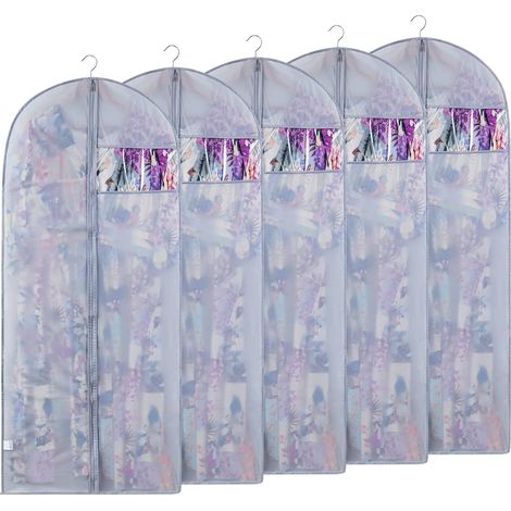 Housse Vetement Penderie Avce Zip Fenêtre Transparente Visible Housse Vetements à Suspendre Voyage Anti Poussière Etanche Mite Humidité 5pcs 60x140cm Gris