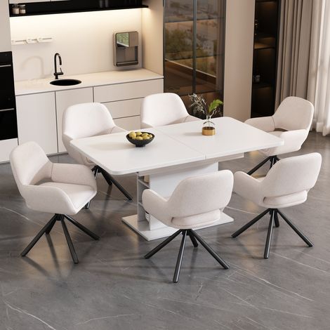 Silla de comedor giratoria con reposabrazos, sherpa blanco, lote de 6 DESVIAE (1/5)