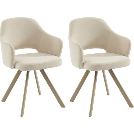 Sedia girevole in tessuto tweed e metallo beige - Crema - Lotto di 2 - RASEMA (1/4)