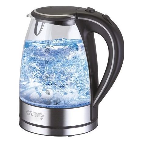 Camry CR1239 Elektrischer Wasserkocher Glas 1,7 Liter, BPA-frei, verdecktes Heizelement, 2000 W mit Ankochautomatik, kabellos 360º, kabellos (1/3)