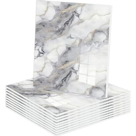 10 carreaux muraux en marbre autocollants, 30x30cm panneaux PVC à coller, imperméables pour cuisine, salle de bain et salon