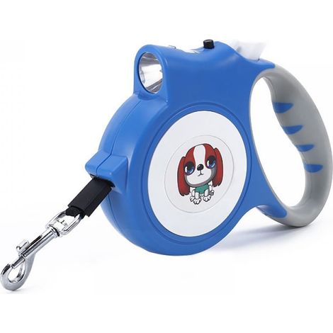 Laisse Rétractable - 5 M - Pour Chiens Moyens Et Grands Jusqu'à 25 Kg - Avec Lampe LED Et Distributeur De Sac À Crottes - 1 Pièce (1/5)