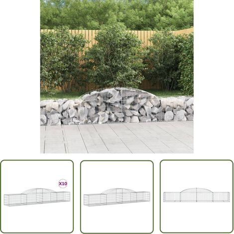 The Living Store Gabionen mit Hochbogen 10 Stk. 300x50x40/60 cm Verzinktes Eisen - Gabionen - Gabionenkorb - Gartendeko - Gartenzubehör - Zaun (1/5)