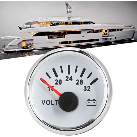 52 mm/2 Zoll Voltmeter (18–32 V), 7-farbige Hintergrundbeleuchtung, Betriebsspannung 9–32 V, geeignet für Boote, Autos, LKWs, Motorräder und ATVs, weißes Zifferblatt, silberne Abdeckung (1/5)
