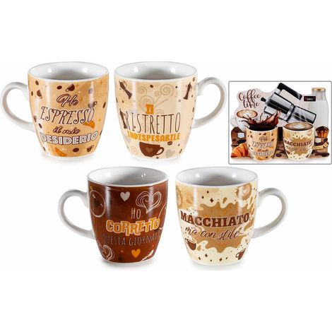 Tazzine da caffè in porcellana con stampa a tema in confezione regalo sagomata da due pezzi, set da 4 pezzi, Tazzina: Ø 5,5 cm x 6 H