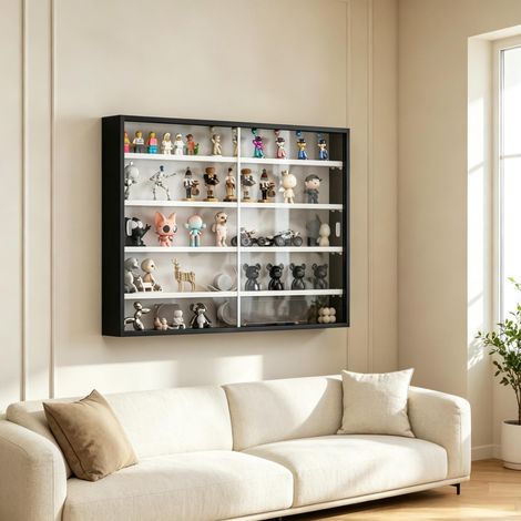 Vitrine murale moderne en verre, meuble d'exposition pour collection et décoration, présentoir mural avec porte vitrée (uniquement vitrine fixée au mur) (1/5)