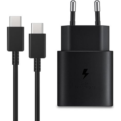 25W Chargeur Rapide pour Samsung Galaxy S24 S23 S22 S21 S20 S10 A14 A23 A34 A54 A53 Z Fold Flip 4/5, Tablette S8 Charge Rapide, Bloc USB C Adaptateur Secteur Prise avec Câble Type C (Noir) (1/5)