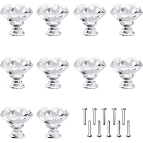 PEAK-EU Lot de 10 boutons de meubles en cristal, en alliage de zinc