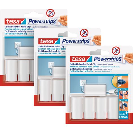 tesa Powerstrips Kabelclip / Kabel Clip selbstklebend / Zur Fixierung von Kabeln / In Weiß / 3 x 5 Stk. (1/4)