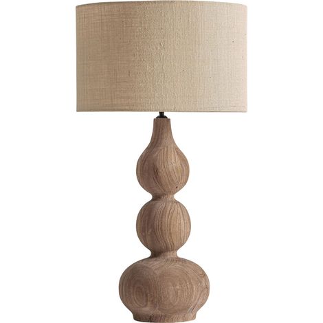 Lampe à poser en bois de manguier et jute - marron et crème (1/4)