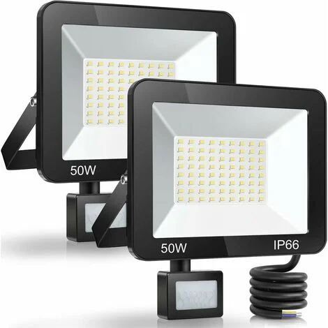 Projecteur LED extérieur 50W avec détecteur de mouvement – IP66 étanche – 5000LM 7000K blanc froid – Installation facile pour jardins et terrasses (1/5)