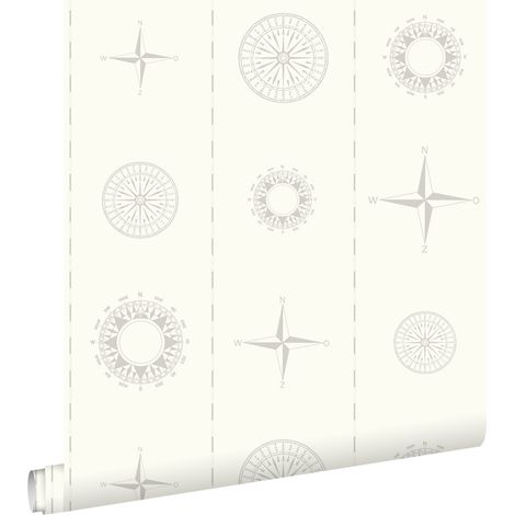 papier peint roses des vents argent - ESTAhome (1/5)