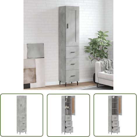 The Living Store Buffet haut Gris béton 34,5x34x180 cm Bois d'ingénierie - Buffet Design Moderne - Meuble Rangement Gris - Armoire Cuisine - Buffet Bas Prix - Commode Salon (1/5)