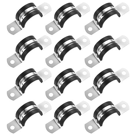 12 Pièces Colliers de Fixation en U 25mm, Colliers de Serrage en Acier Inoxydable, Attaches pour Tuyaux avec Rembourrage en Caoutchouc pour Fixation de Tuyauterie (1/5)