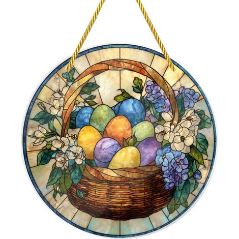 Panier de Pâques avec œufs en vitrail colorés pour fenêtre, 20 x cm (1/5)