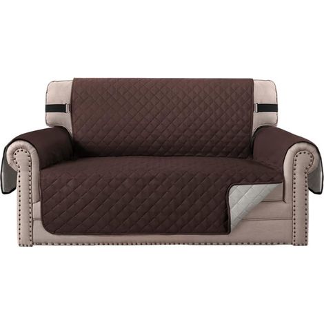 Protective sofa cover for dogs/cats/pets – Quilted sofa cover with non-slip elastic strap – Water resistant – Sofa cover (2-seater, brown) (1/5)