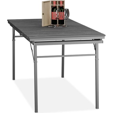 Relaxdays Table de Jardin Extensible et Pliante, Largeur : 166-215 cm, Plastique et Acier, 8 Personnes, Grise (1/5)