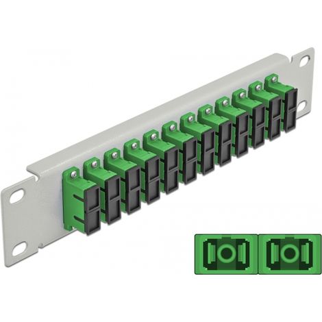 Delock Panel de conexiÃ³n de fibra Ã³ptica de 10 de 12 puertos SC Duplex verde 1U gris