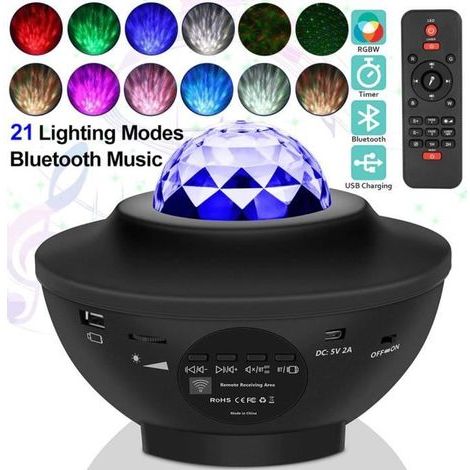 Lampe Projecteur Lumière LED Étoile, Projecteur de Veilleuse Rotatif avec 21 Modes, Télécommande, Enceinte pour Noël Halloween (1/5)