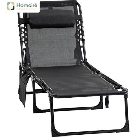 HOMAIRE Chaise longue klappbar avec dossier réglable 5 positions, tête rétractable, poche latérale, tissu et cadre en acier (1/5)