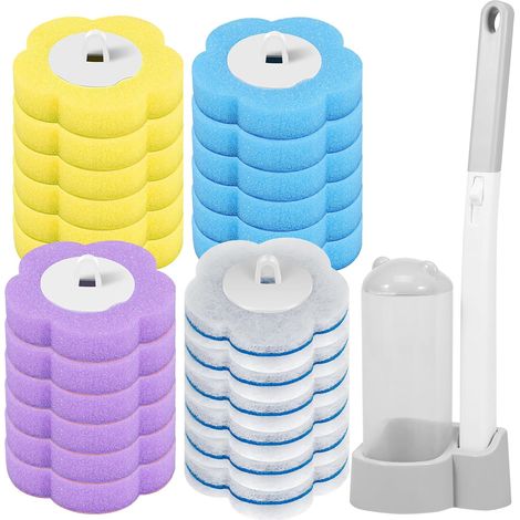 Brosse de Toilette Jetable Recharge 24 Brosse WC avec Support Nettoyeur Toilette avec Têtes de Rechange Recharges de Détergent pour Toilette Salle de Bain WC (1/5)