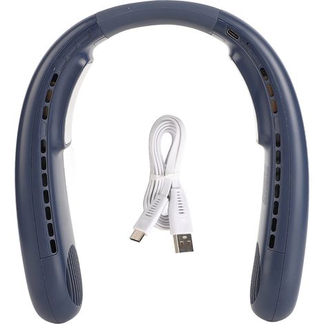 Ventilateur de cou portable à semi-conducteurs, double refroidissement, 3 vitesses de ventilation réglables, mini-ventilateur de cou rechargeable par USB, bleu (1/5)
