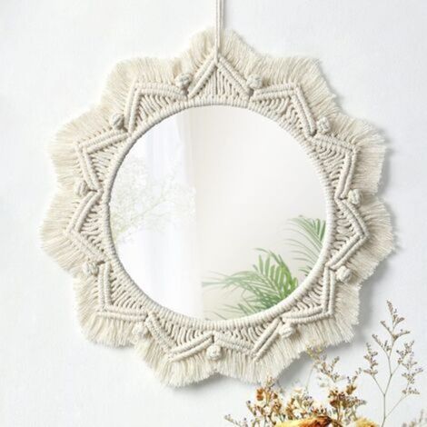 Wall Mirror, Art Decor Mirror, Macrame Fringe Mirrors, Round Decorative Ornament for Bedroom Living Room Decor (1/5)