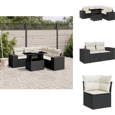 Salon de jardin 6 pcs avec coussins noir résine tressée - Ensemble Salon De Jardin - Meuble Extérieur - Jardin Design - Mobilier Résistant Aux Intempéries - Chaise Lounge (1/5)