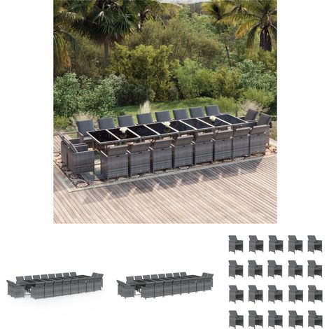 Gartenstuhl - vidaXL 21-tlg. Garten-Essgruppe mit Kissen Poly Rattan Grau - Gartenstühle (1/5)
