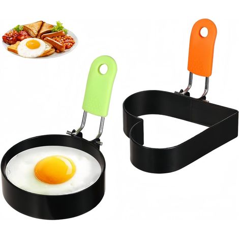 2 Pièces Anneau à Oeuf,Acier Inoxydable,Antiadhésif,Poignée Silicone,Cuisson Œufs Pancakes