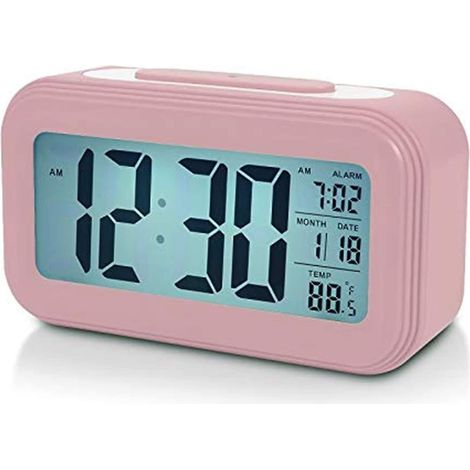 Réveil numérique rose avec écran LCD de 4,5 pouces et batterie de secours (1/5)