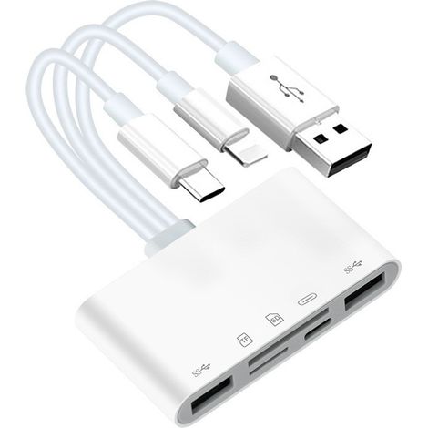 Adaptateur 5 en 1 pour appareil photo Type-C, lecteur de cartes SD, TF et USB-C, compatible avec les téléphones portables/tablettes/Android/Mac/ordinateurs/MacBooks, prend en charge les cartes SD/Micr (1/5)