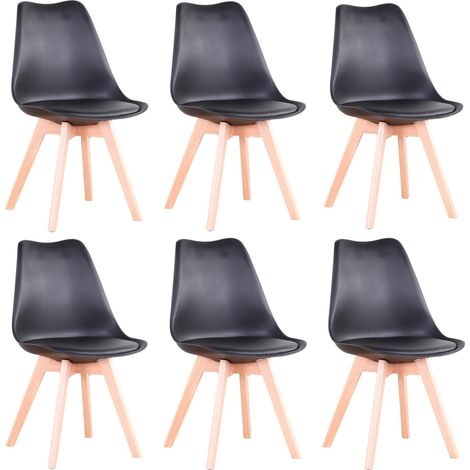 Lot de 6 chaises de Salle à Manger - Design scandinave - Pieds en Bois Massif - Ergonomiques - pour Salle à Manger, Salon, Cuisine et Chambre à Coucher (Noir, 6) (1/5)