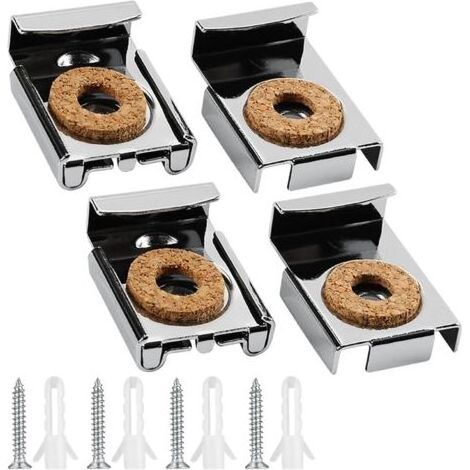 4 Pcs Fixation Miroir,Carré Support Miroir, Montage Mural en Verre sans Cadre Fixation Miroir Mural avec 4 Jeux de Broches et de Vis pour Accrocher et Fixer le Miroir ou le Verre (1/5)