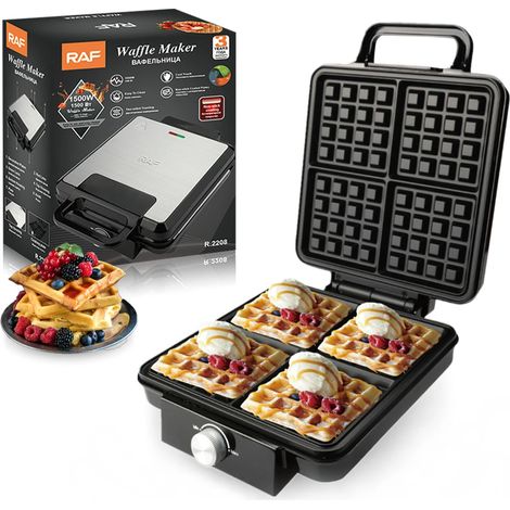 Gaufrier électrique 1500 W, four à crêpes antiadhésif à quatre compartiments et double chauffage (1/5)