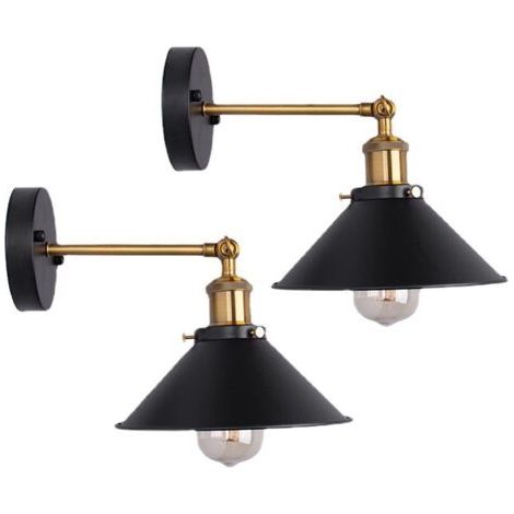 Lot de 2 Appliques Murales Industrielles Noires - Plafonnier Rétro Edison Rotatif 180° 220mm Sans Ampoules (1/5)