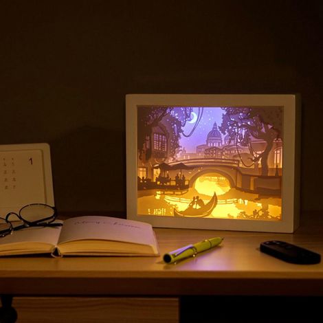 Boîte lumineuse en papier découpé, lampe LED 3D sculptée en papier, veilleuse décorative, lampe de table LED décorative (1/4)