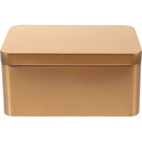 Boîte rectangulaire en fer-blanc, mini-récipient portable pour le rangement du thé, des bonbons ou autres aliments - 13 x 8 x 6 cm (dorée)-Golden (1/4)